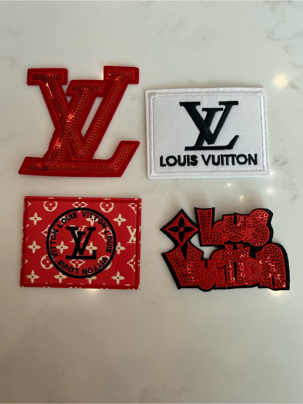 Hand Crafted Red and White Iron on Patch Set